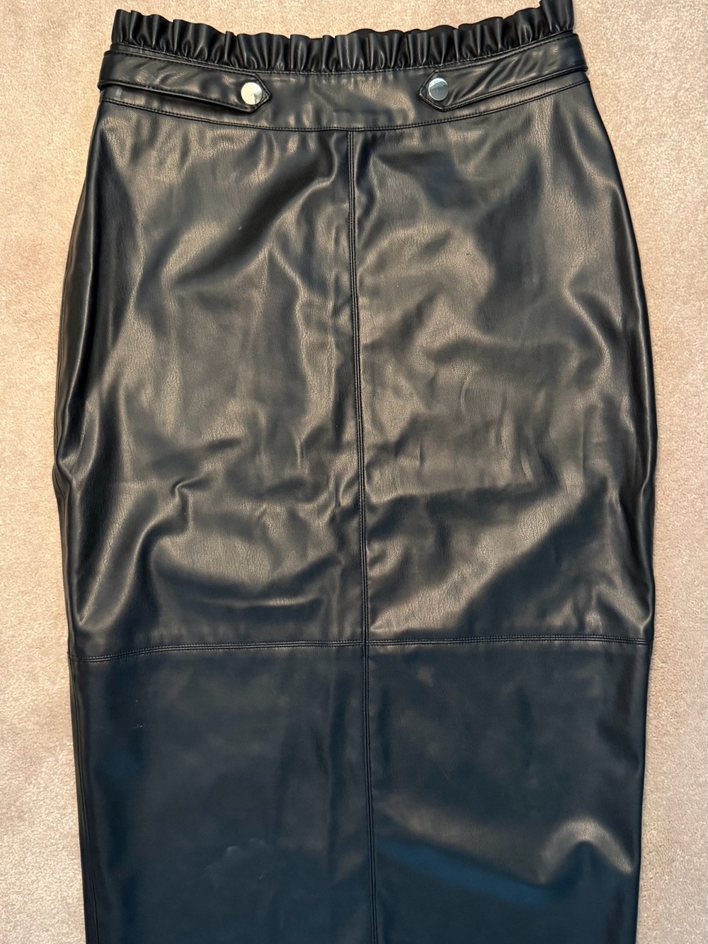Zara Black Faux Leather Pencil Skirt with Button Accents